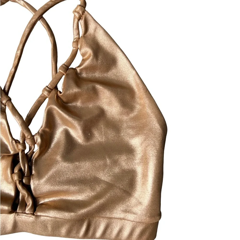 Beach Riot Metallic Rose Gold Nicolette Bra/Cropped Top Sz S NWT